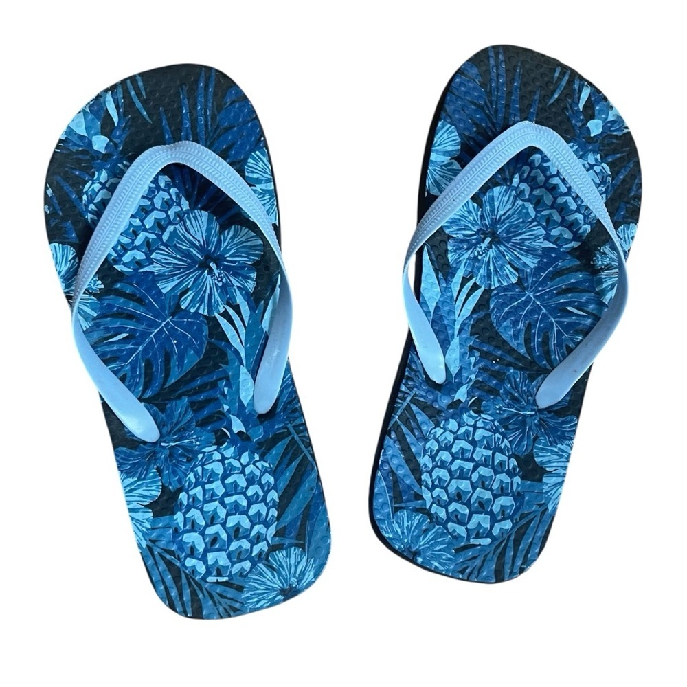 Kids Tropical Pineapple Print Flip Flop thong Sandals, Blue kids 2.5